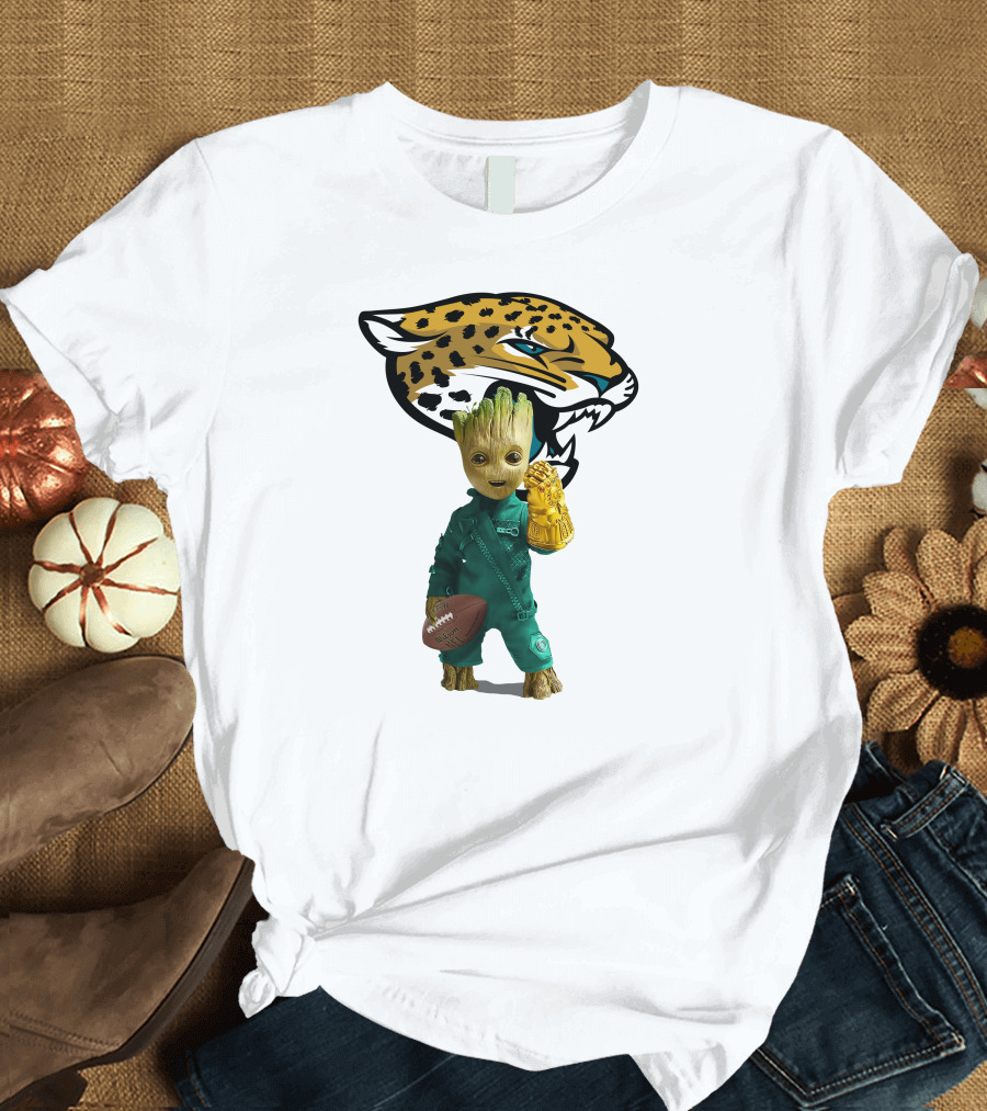 Jacksonville Jaguars Groot Football Infinity Gauntlet T-Shirt