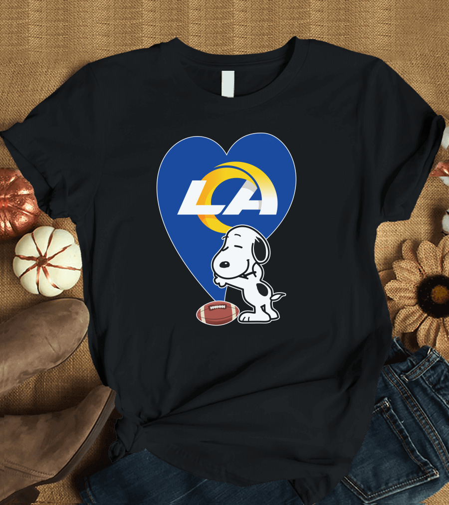 Snoopy Los Angeles Rams Football Heart Hug T-Shirt