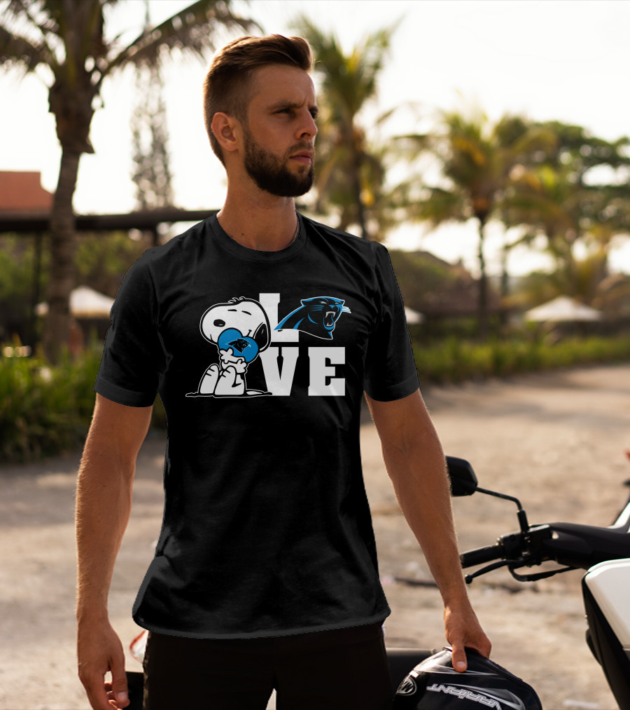 Snoopy Love Carolina Panthers Logo Peanuts NFL Football T-Shirt