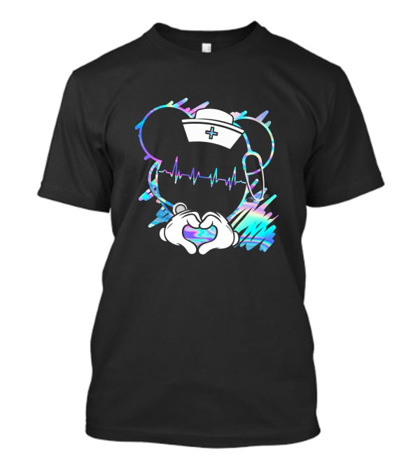 Nurse Disney Mickey Nurse Heartbeat Holographic T-Shirt