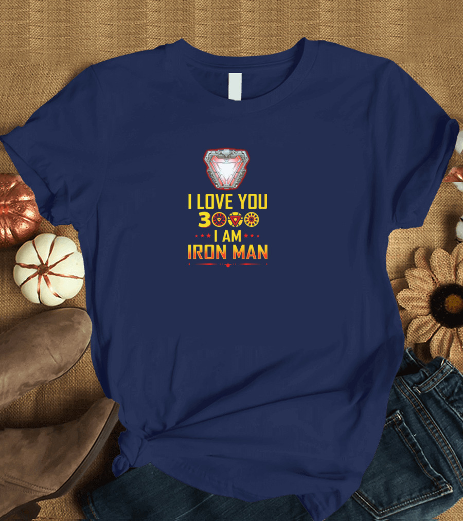 I LOVE YOU 3000 I AM IRON MAN Arc Reactor and Marvel Symbols T-Shirt