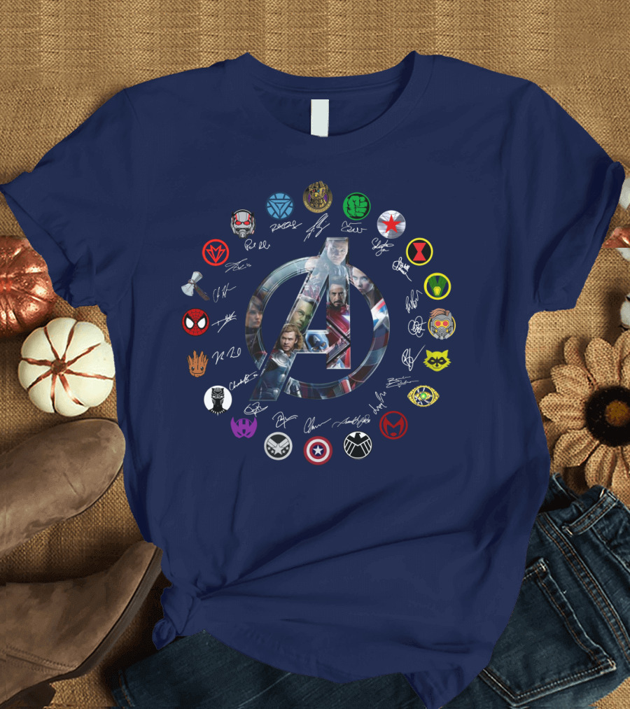 Avengers Endgame Emblem with Iconic Superhero Logos T-Shirt