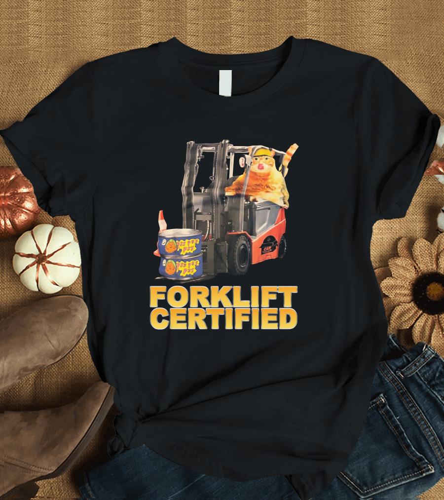 Forklift Certified Cat with Chef Pepe Soup Cans T-Shirt