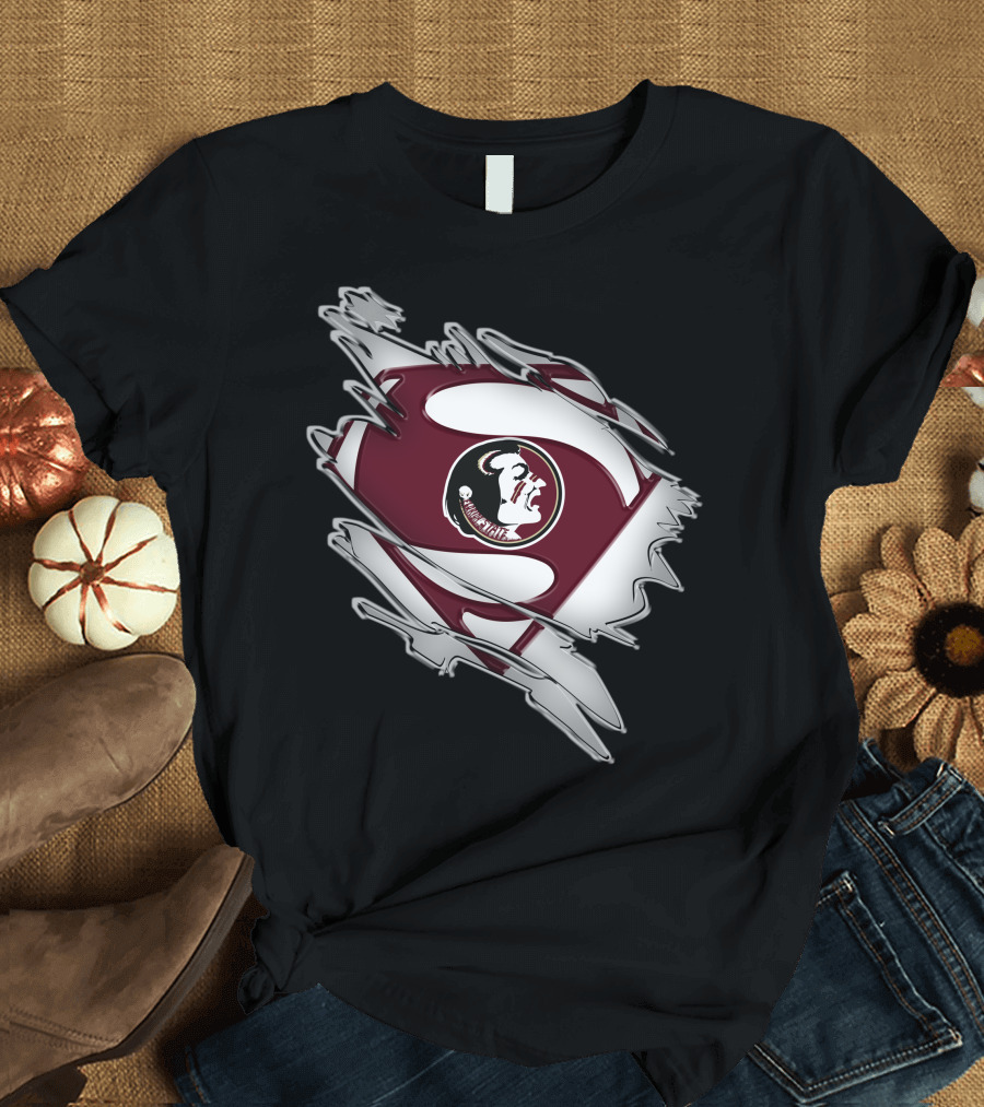 Florida State Seminoles Superman Logo Icon with Torn Suit Effect T-Shirt