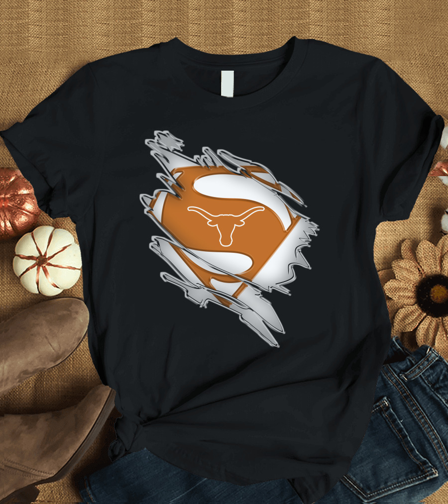 Texas Longhorns Superman Logo Rip T-Shirt