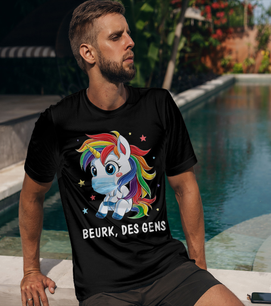 Licorne Arc-en-Ciel Masque Beurk Des Gens Étoiles T-Shirt