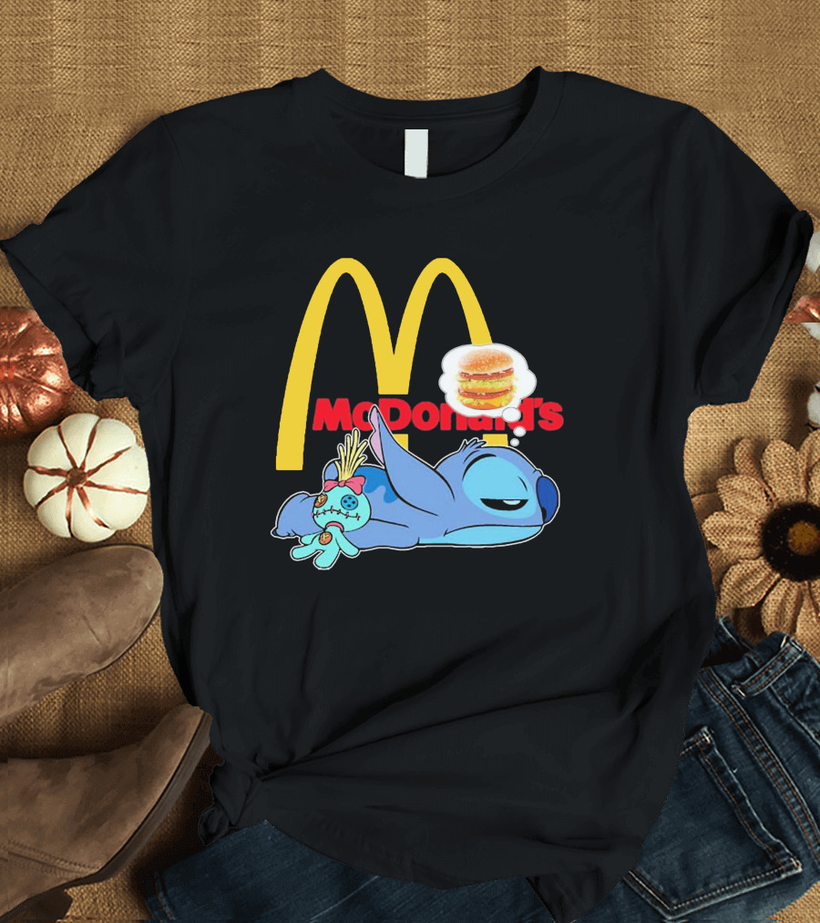 Stitch Sleeping Under McDonald's Golden Arches Dreaming of Burger T-Shirt