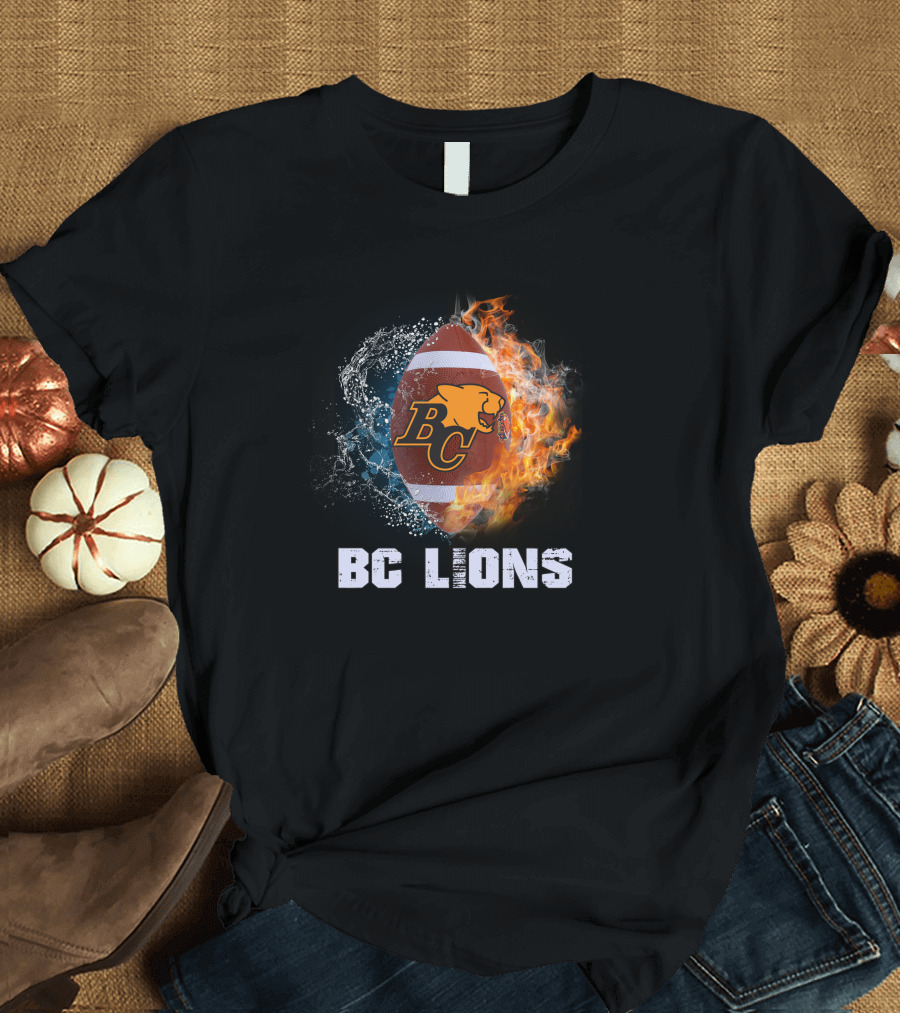 BC Lions Football Logo with Fire and Water Elements T-Shirt