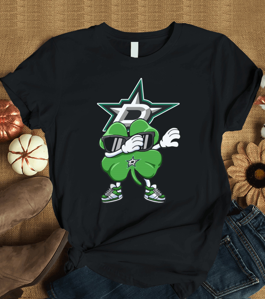 Dallas Stars Clover Dabbing Logo with Sneakers T-Shirt