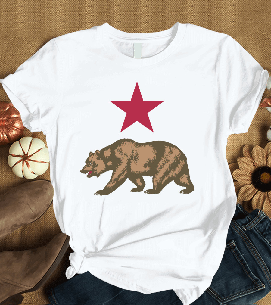 California Bear and Red Star Flag T-Shirt