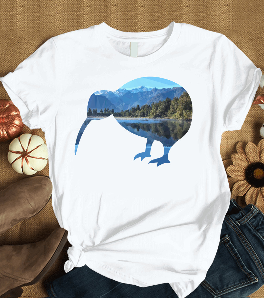 Kiwi Bird New Zealand Flag Scenic Landscape T-Shirt