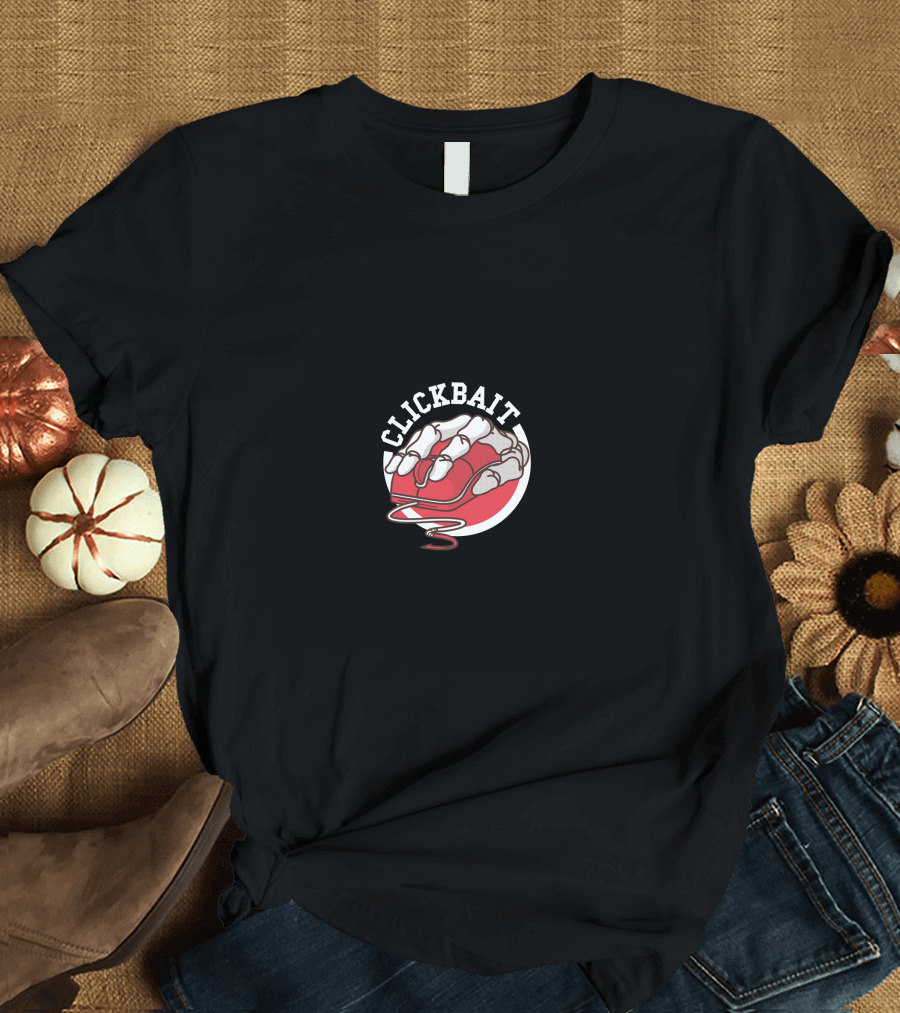 CLICKBAIT Skeleton Hand Gripping Red Computer Mouse T-Shirt