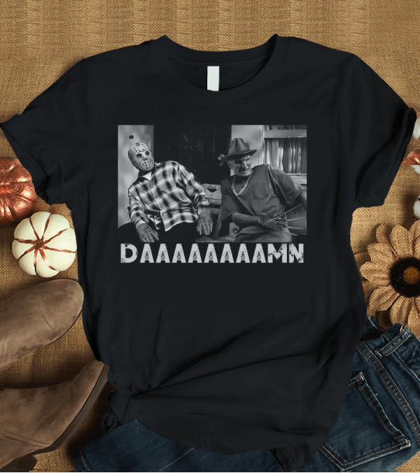 T-Shirt: Slashers Daaaaaaamn Jason Voorhees and Freddy Krueger Reaction Scene T-Shirt Slashers Daaaaaaamn Jason Voorhees and Freddy Krueger Reaction Scene T-Shirt