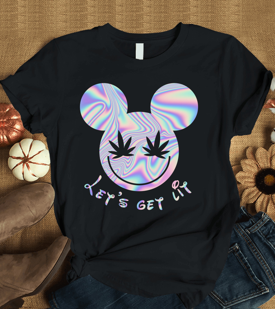 Let's Get Lit Psychedelic Mouse Face with Cannabis Eyes T-Shirt
