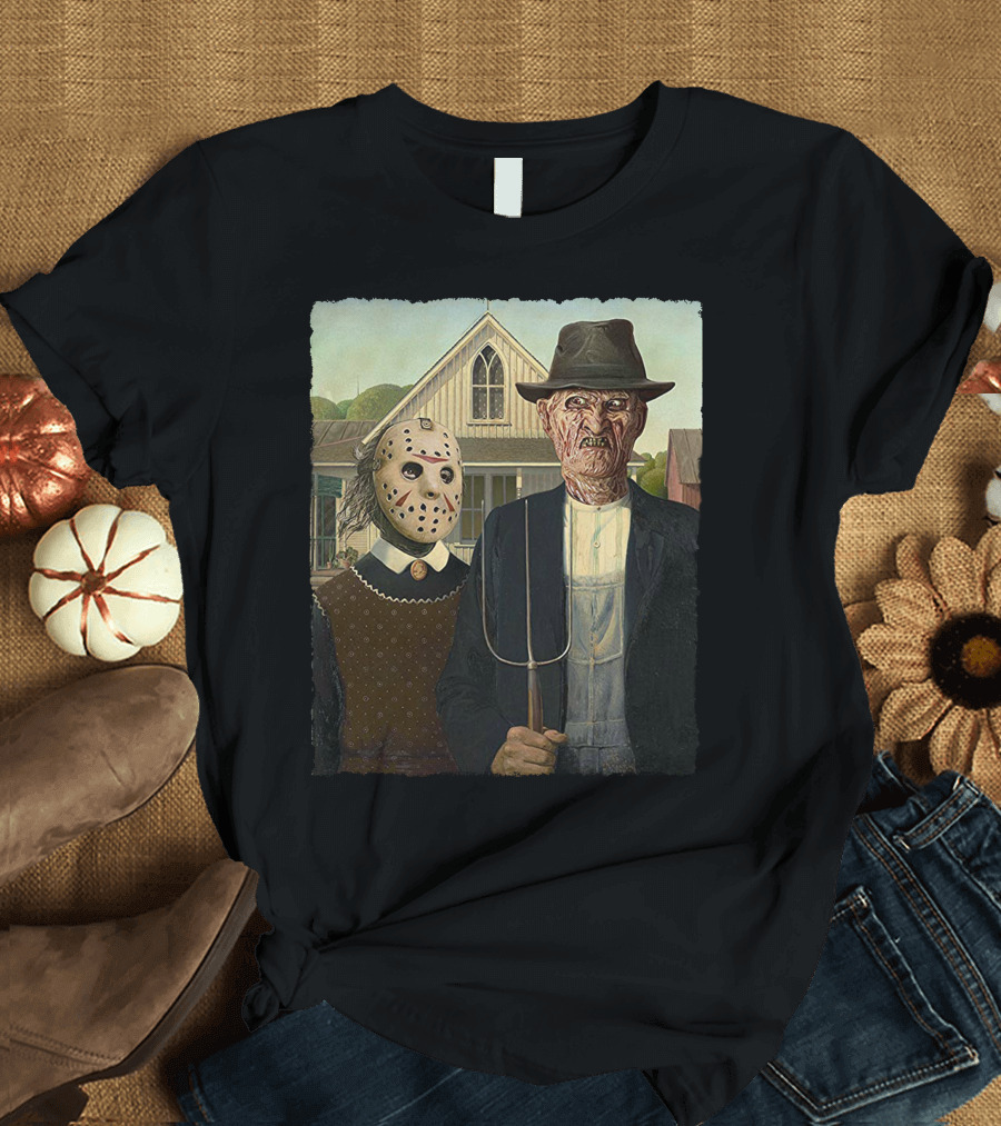 American Gothic Jason Freddy Horror Mashup T-Shirt