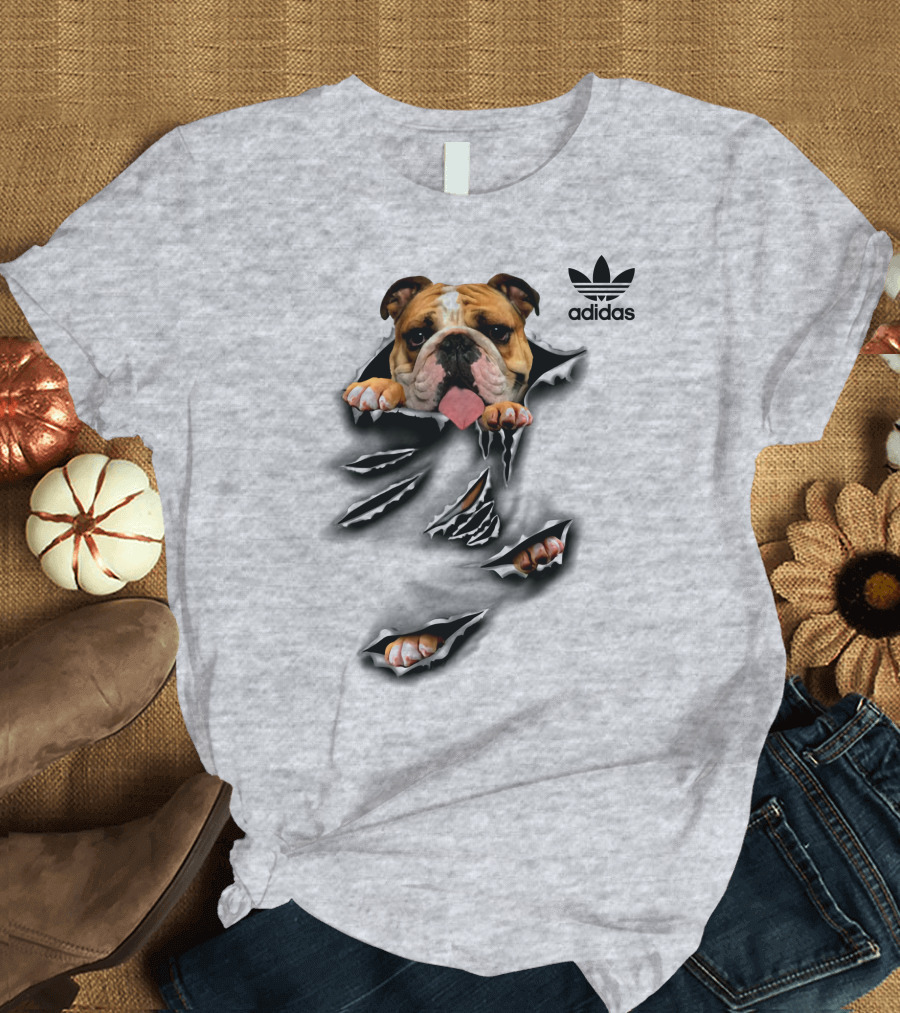 Cool Funny English Bulldog Ripping Through Pocket T-Shirt