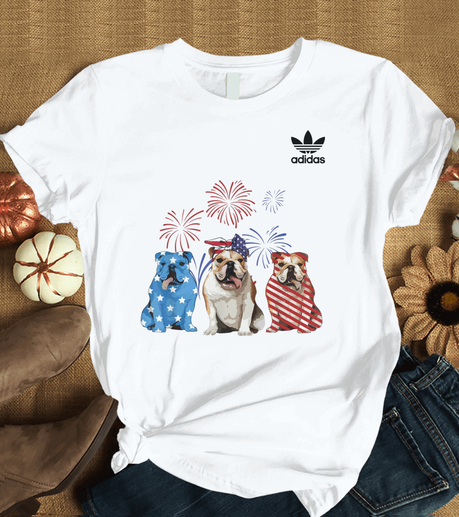 Red White Blue Bulldog USA Flag Firework 4th Of July T-Shirt