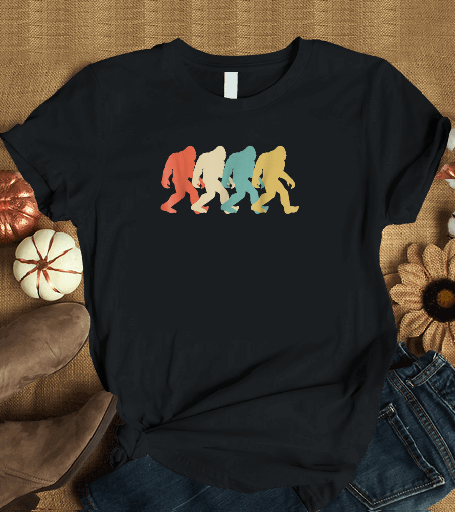 Bigfoot Sasquatch Silhouette Retro Pop Art Multicolor T-Shirt