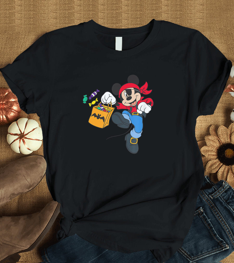 Disney Halloween Mickey Mouse Pirate Trick or Treating Candy Bag T-Shirt