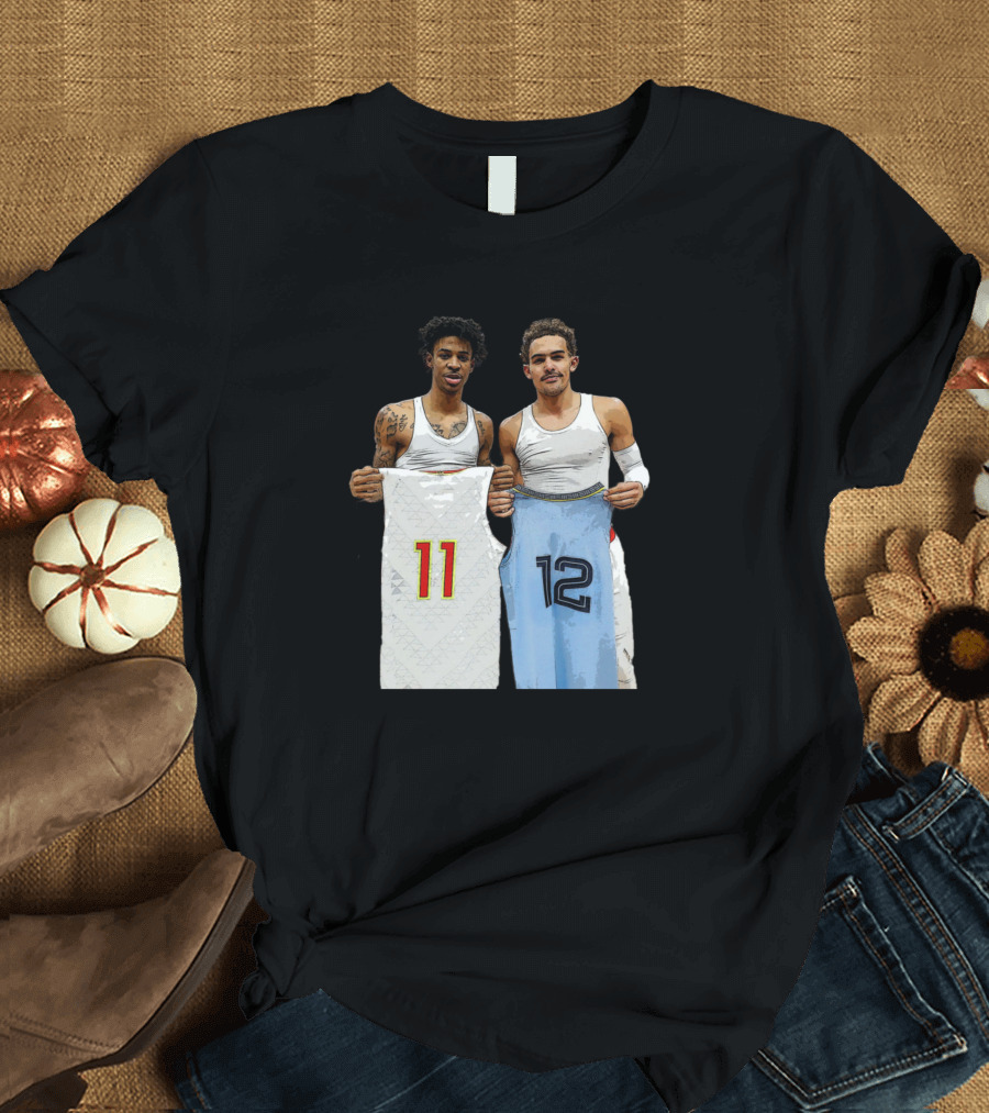 Trae Young Ja Morant Holding 11 12 Jerseys Funny Basketball Duo T-Shirt