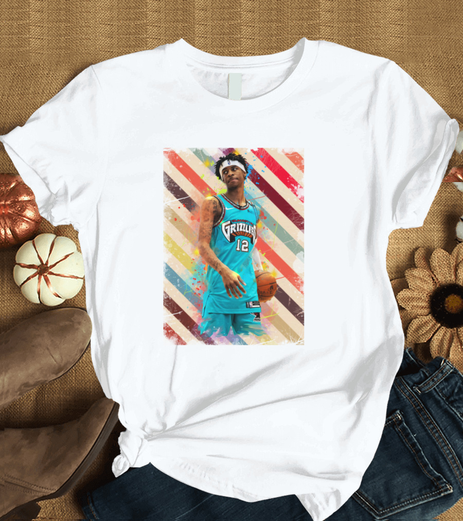 Ja Morant Grizzlies Basketball Vintage Stripes T-Shirt