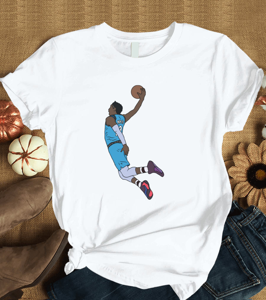 Ja Morant Dunk Jump Illustration in Blue Jersey T-Shirt