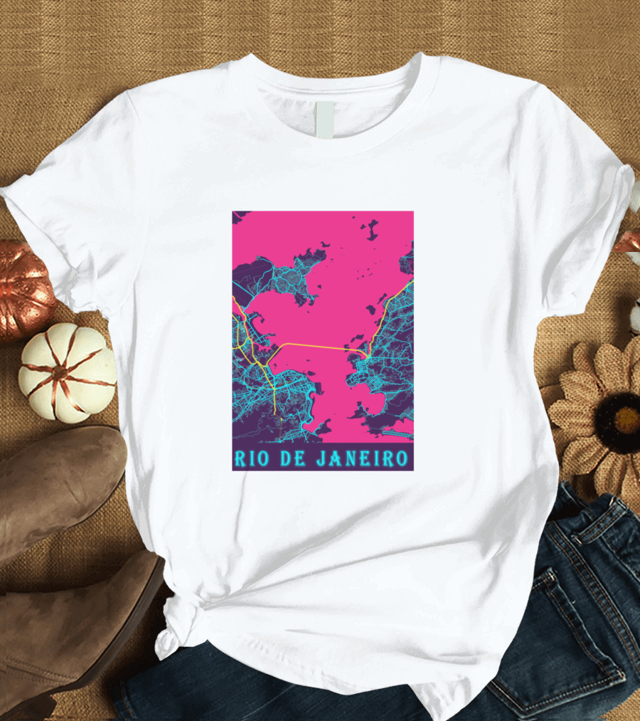 Funny Neon Rio De Janeiro Map Cityscape T-Shirt