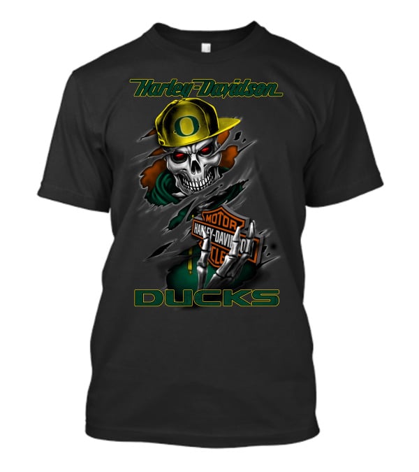 Harley Davidson Ducks Skull With Oregon Cap And Motor Harley Davidson Cycles T-Shirt
