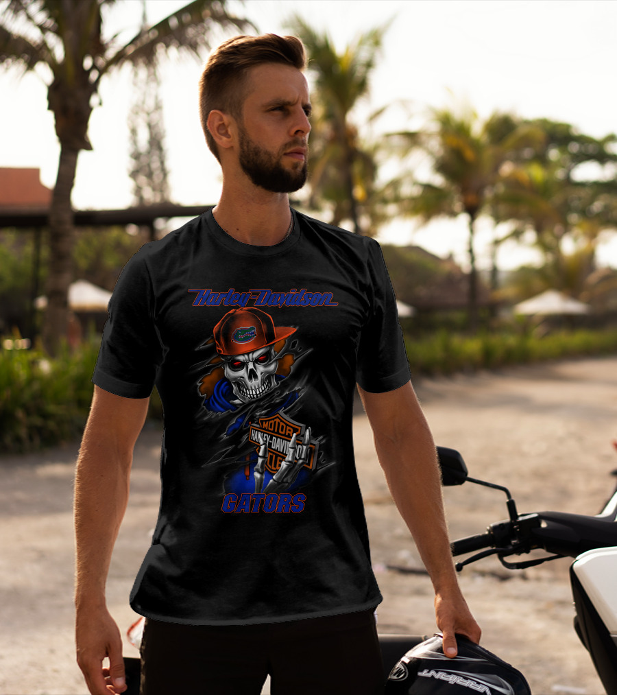 Harley Davidson Florida Gators Skeleton Motorcycles T-Shirt