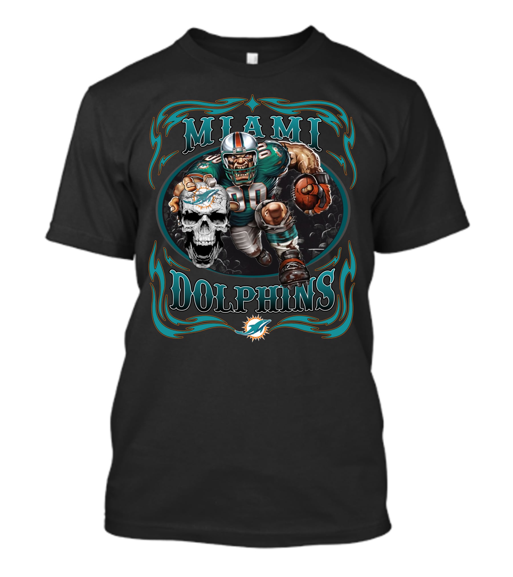 Miami Dolphins Nfl Football Skull And Player T-Shirt