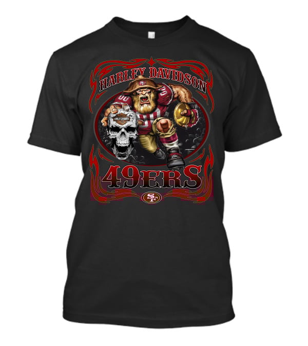 Harley Davidson 49ers San Francisco Nfl Football Player Skull T-Shirt