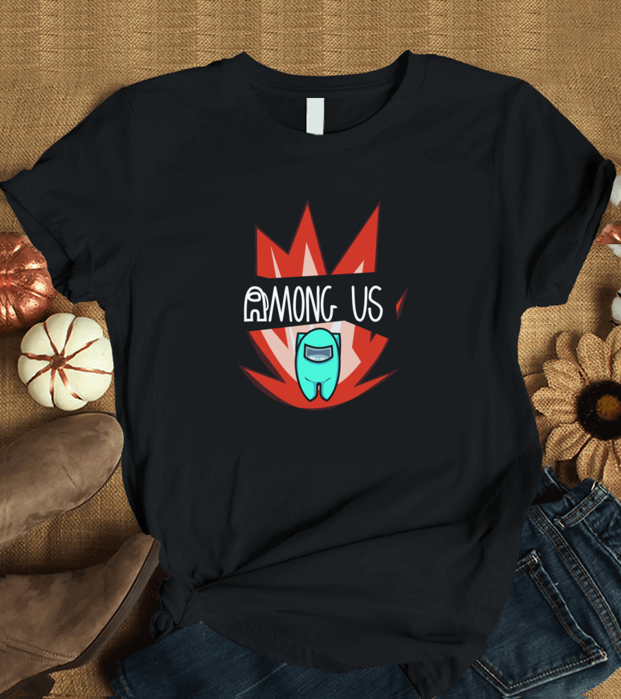 AMONG US Cyanmc4qd Crewmate with Fiery Background T-Shirt