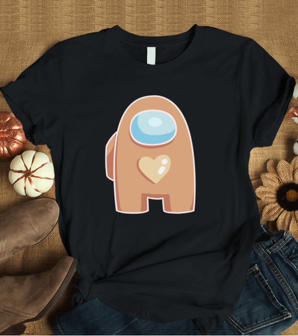 T-Shirt: Brown Crewmate with Heart Among Us T-Shirt Brown Crewmate with Heart Among Us T-Shirt