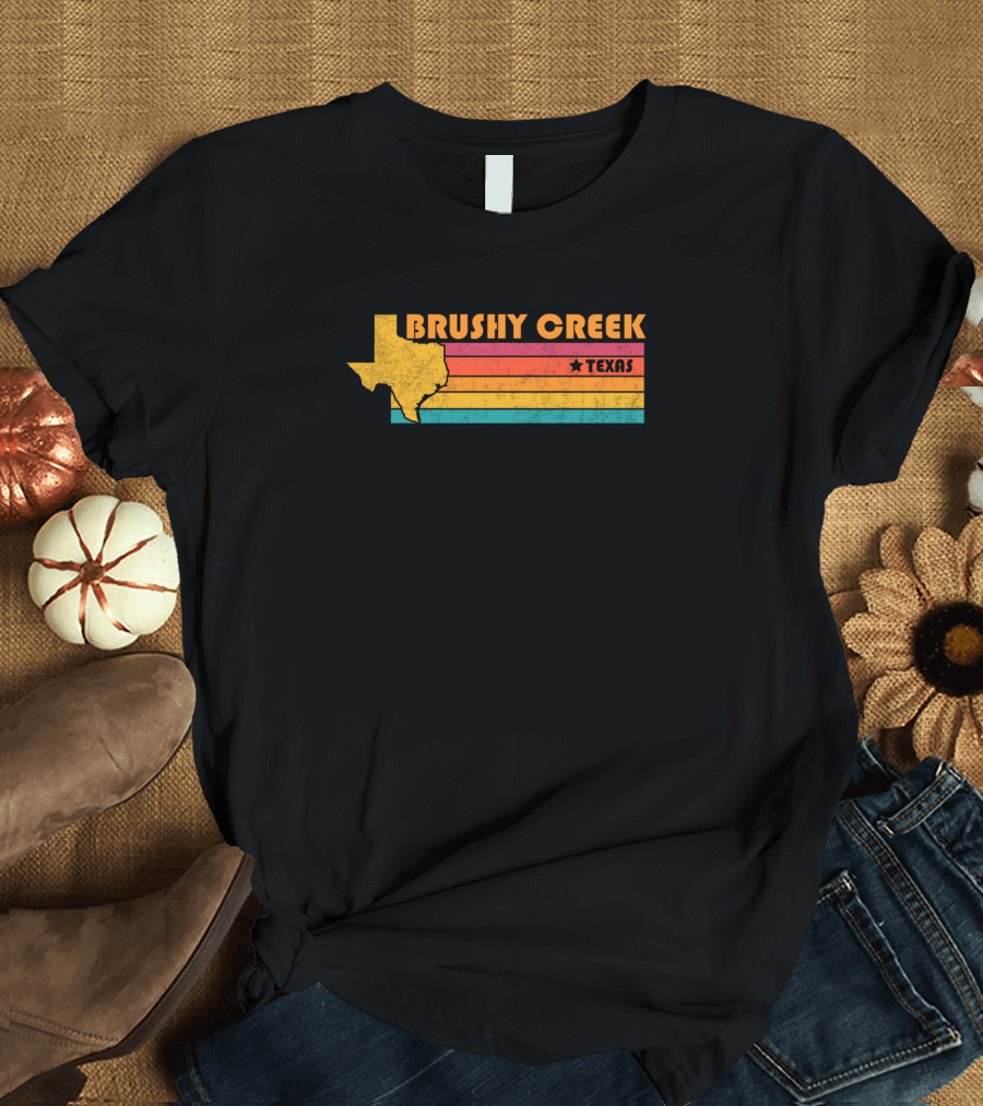 Brushy Creek Texas Vintage Stripes And Star Map T-Shirt