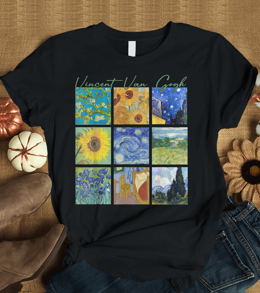 Vincent Van Gogh Almond Blossoms Sunflowers Starry Night Irises Bedroom Cypress T-Shirt