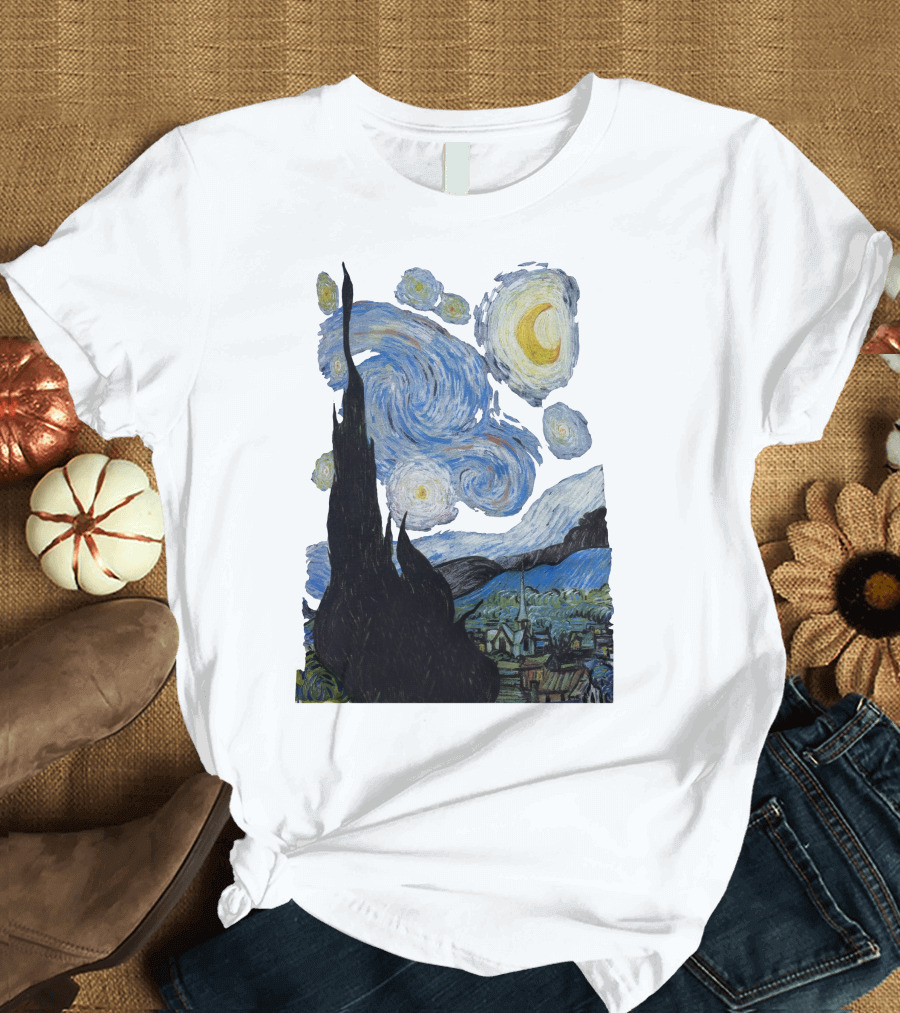 Starry Night Vincent Van Gogh Painting Swirls and Sky T-Shirt