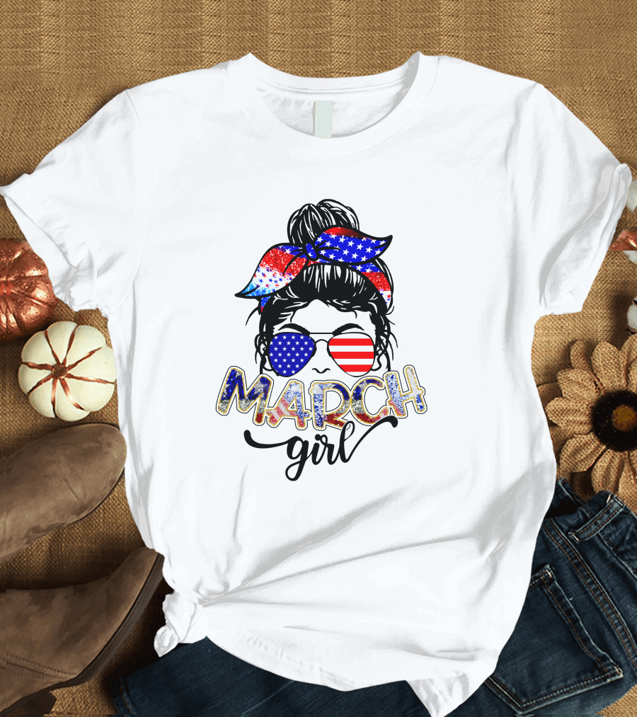 MARCH Girl American Flag Bandana Sunglasses T-Shirt