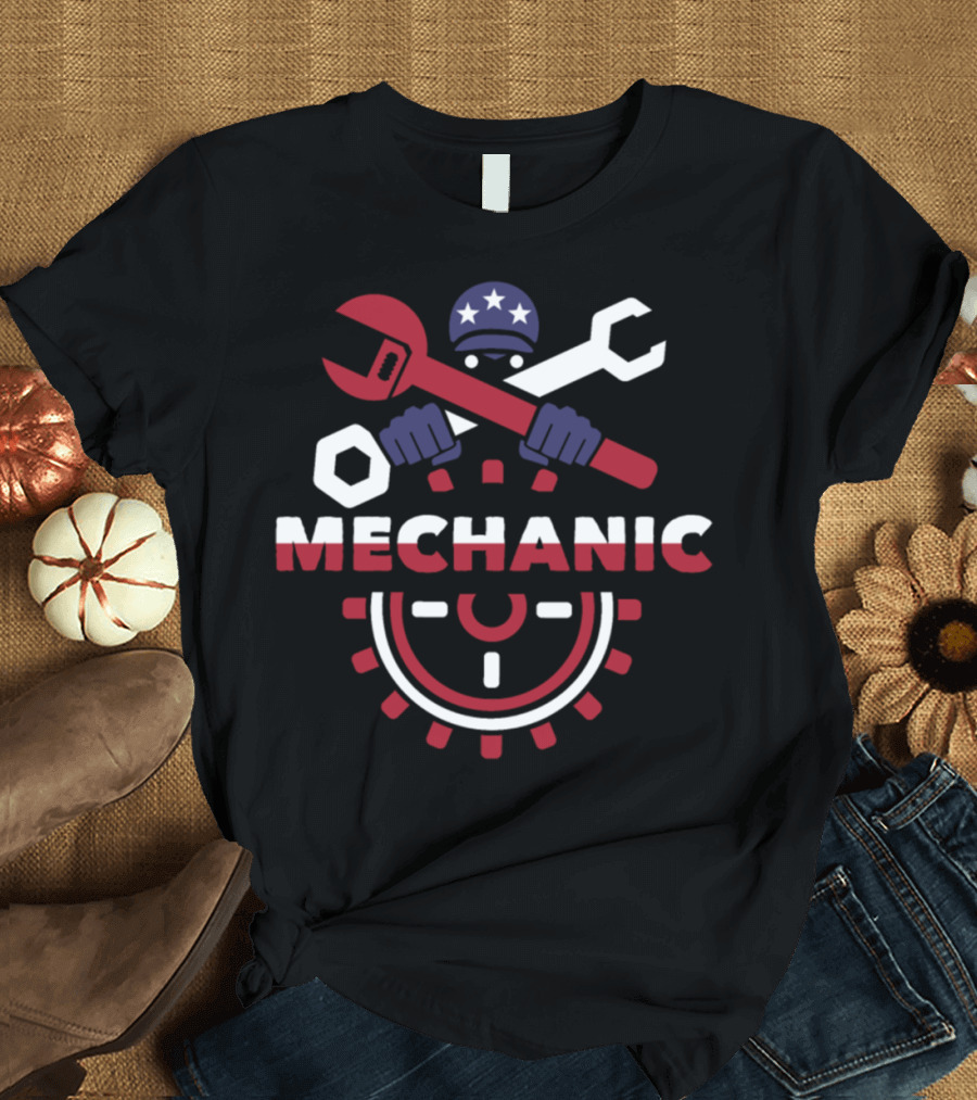 Mechanic Labor Day Wrench and Gear Stars Patriotic T-Shirt