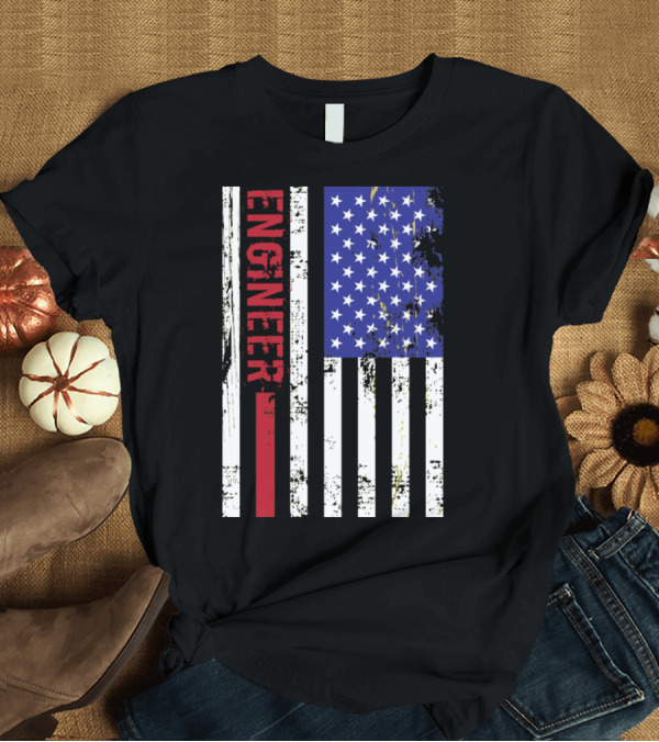 T-Shirt: USA Engineer Vertical American Flag Design with Grunge Texture T-Shirt USA Engineer Vertical American Flag Design with Grunge Texture T-Shirt