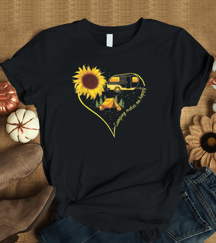 Camping Makes Me Happy Sunflower Campfire Camper Tent T-Shirt