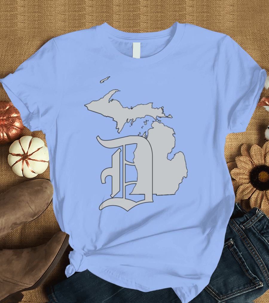 Michigan Detroit Emblem Map with Gothic D T-Shirt