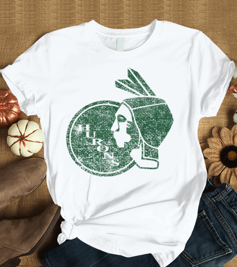 Old School Eastern Hurons Vintage Green Head T-Shirt