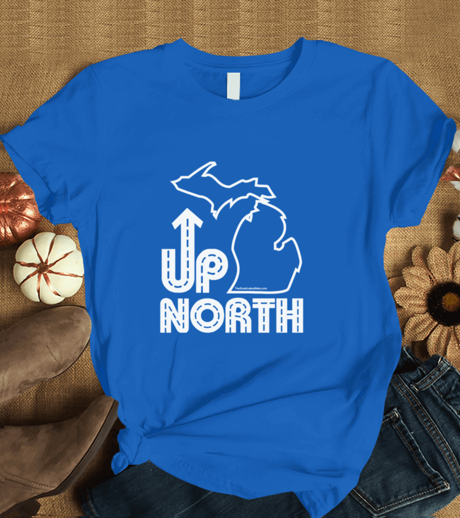 Up North Michigan Map Outline Vintage Fit T-Shirt