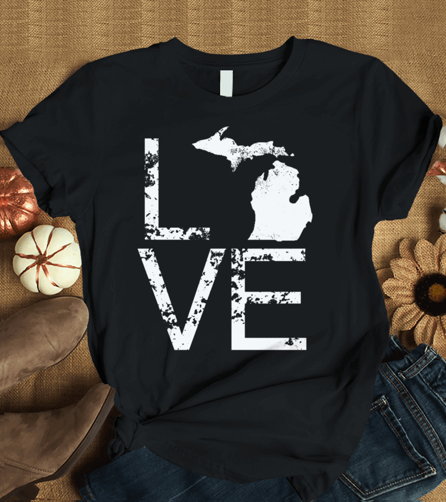 MI State Map Love Design Home Pride T-Shirt