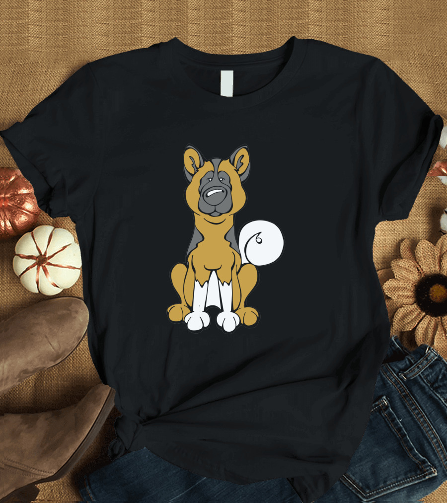 Akita Dog Black and White Cartoon T-Shirt