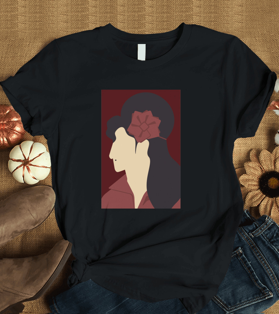Amy Winehouse Minimalist Art Profile with Red Flower 1373543 T-Shirt