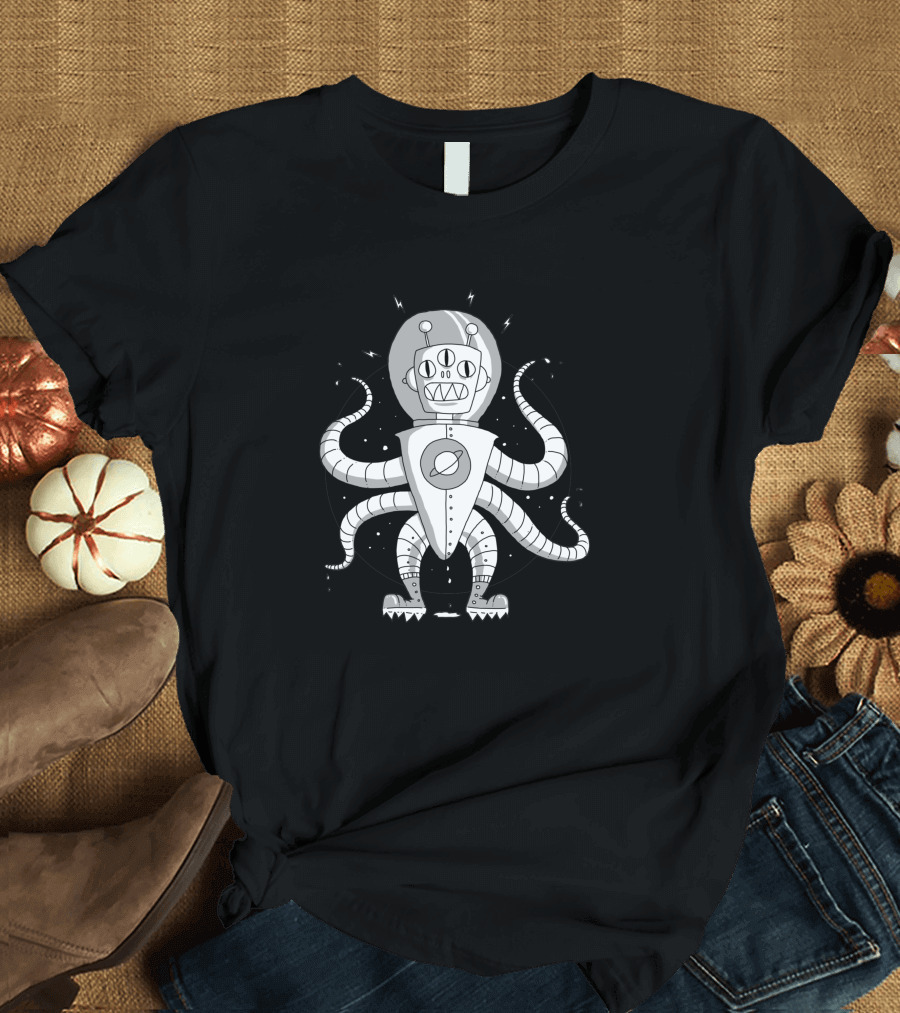 Alien Spaceman 853031 Six-Legged Robot with Saturn Helmet T-Shirt