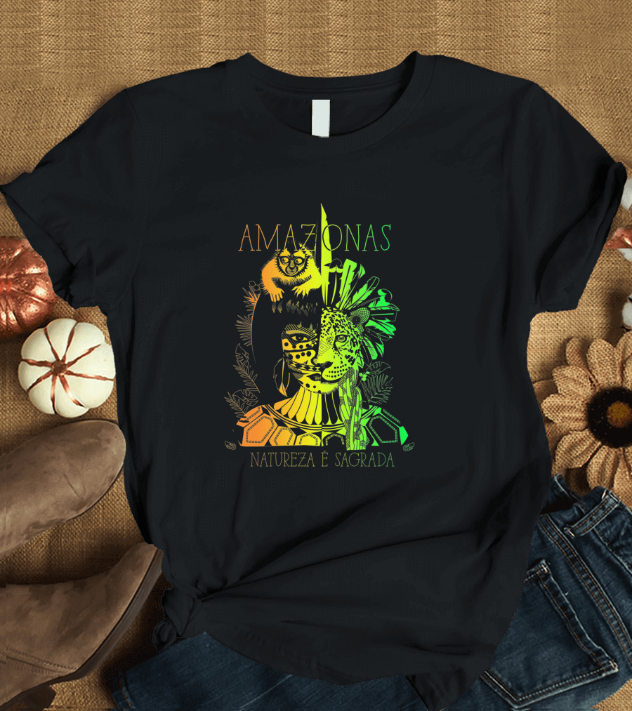AMAZONAS Natureza É Sagrada 373731 Jaguar Lemur Jungle Spirit T-Shirt