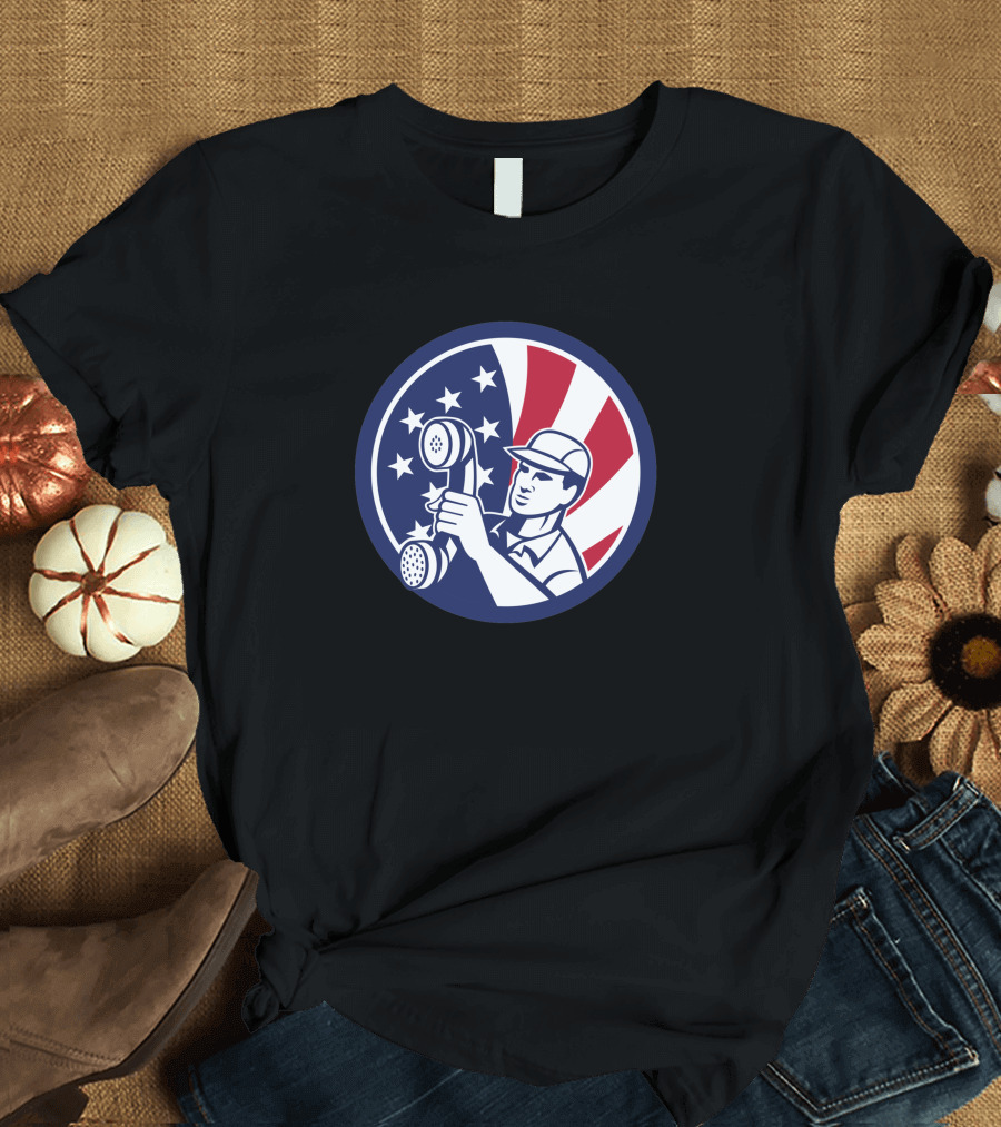 American Telephone Installation Repair Patriotic Worker Vintage Emblem T-Shirt