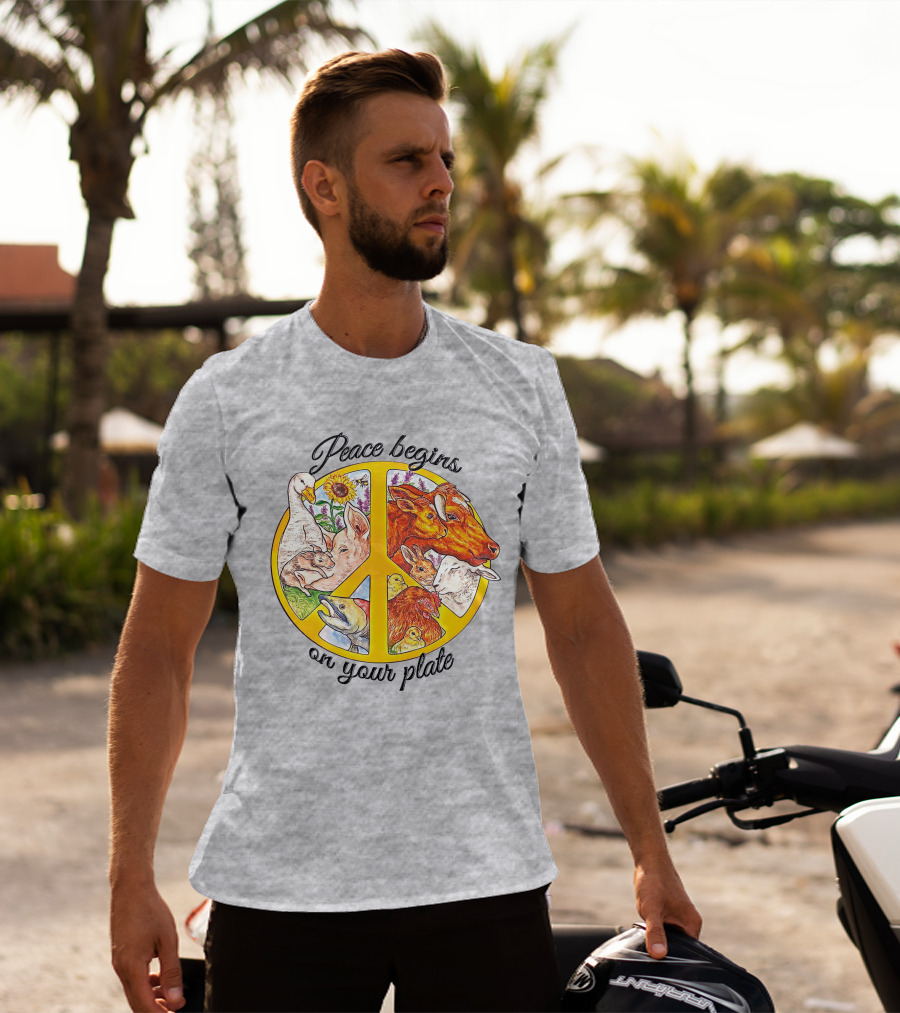 Peace Begins On Your Plate Animal Harmony Peace Sign T-Shirt